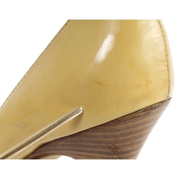 LAMBERTSON TRUEX Tan Patent Leather Peep Toe Pumps - Picture 7 of 8